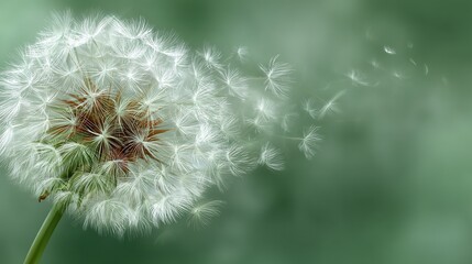 Fototapeta premium Dandelion Seed Dispersal in Nature, Symbolizing Journey, Graduation, and the Concept of New Beginnings.
