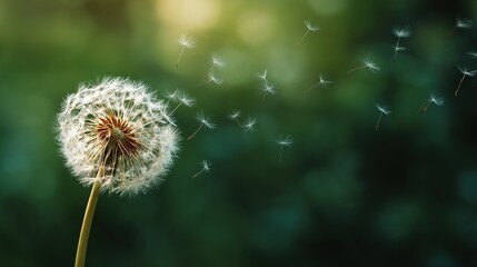 Dandelion Seed Dispersal in Nature, Symbolizing Journey, Graduation, and the Concept of New Beginnings.
