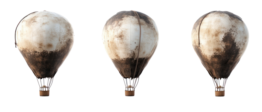 Three Weathered Hot Air Balloons in Isolated Black Background