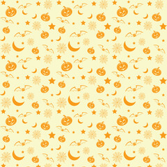 Whimsical halloween pattern with pumpkins moons and stars