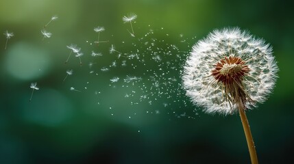 Dandelion Seed Dispersal in Nature, Symbolizing Journey, Graduation, and the Concept of New Beginnings.