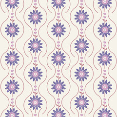 Floral Repeat Pattern with Flowers in Purple and White