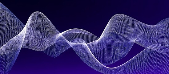 Abstract glowing waveform of particles on dark purple background