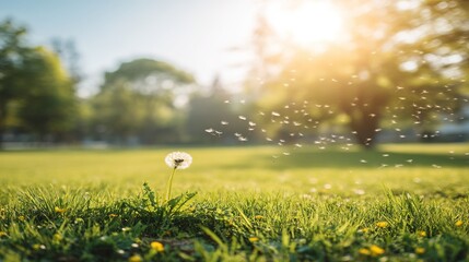 Dandelion Seed Dispersal in Nature, Symbolizing Journey, Graduation, and the Concept of New Beginnings.