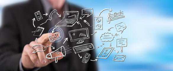 Man touching a communication concept