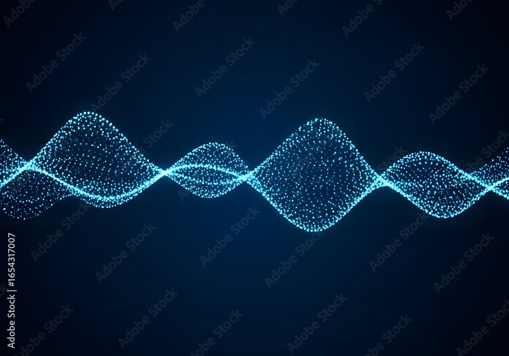 Poster Abstract glowing blue digital sound wave visualization with intricate particle patterns against a dark background