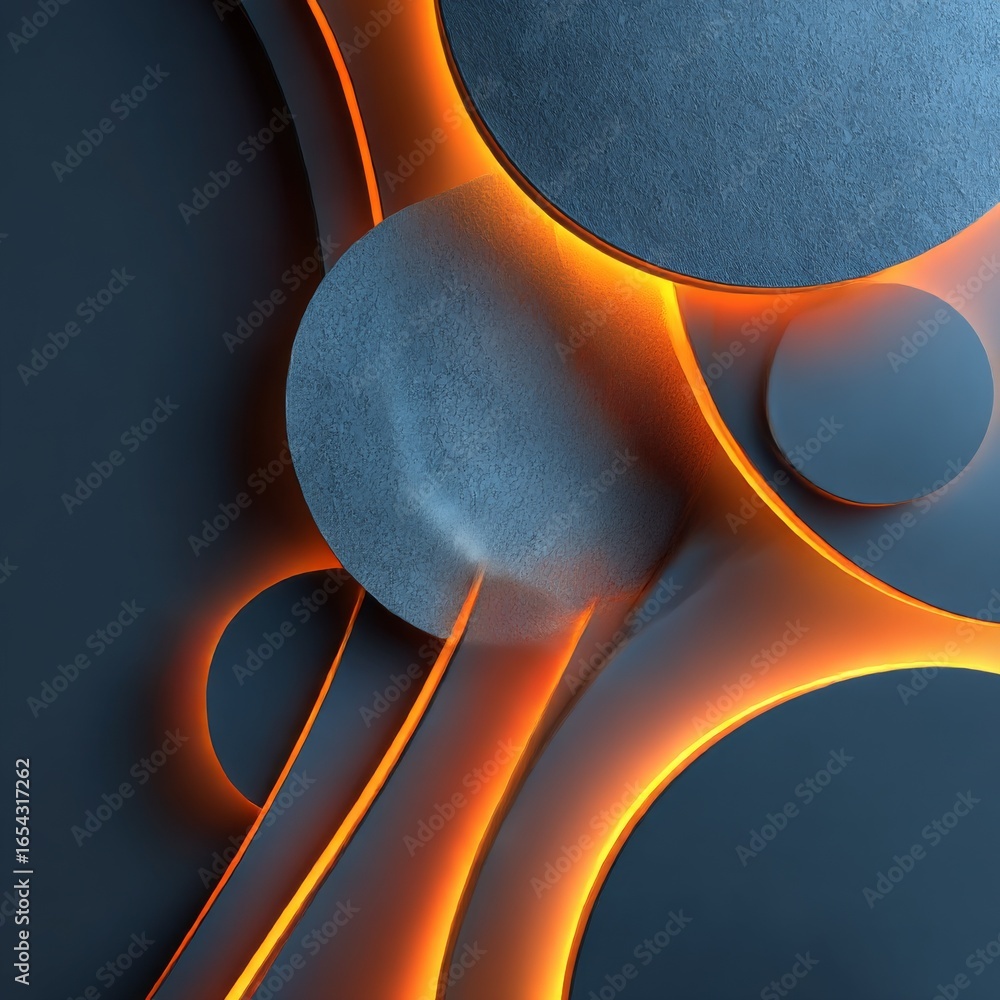 Poster abstract geometric design with glowing edges and textural circles, modern d render