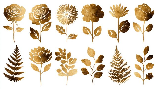 Gold Watercolor Floral Silhouettes