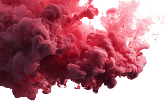 Red ink in water isolated on transparent background creates an abstract and dynamic cloud of color with a vibrant and flowing texture