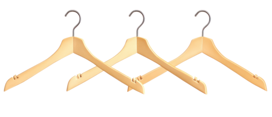Three Wooden Clothes Hangers Isolated On Transparent Background