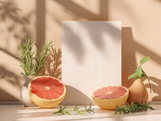 Summer Paper Mockup with Grapefruit and Pink Shadows