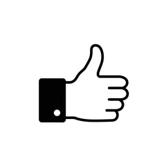 Black and white icon of a hand giving a thumbs up gesture 1.