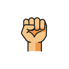 Boldly outlined cartoon raised fist icon a symbol of power and protest with simple flat color shading.