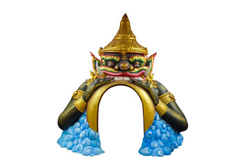 Phra Rahu statue eating the moon, Thai god sculpture Isolated on tra