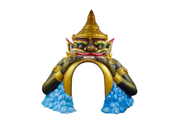 Phra Rahu statue eating the moon, Thai god sculpture Isolated on tra