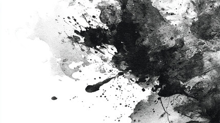 Abstract black watercolor grunge texture with natural splatters and flowing paint patterns, artistic backdrop with detailed composition.