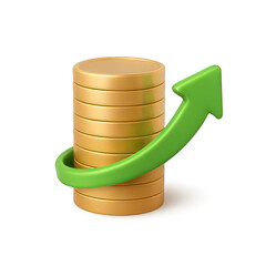Growth of Finance – 3D Gold Coins with Upward Arrow