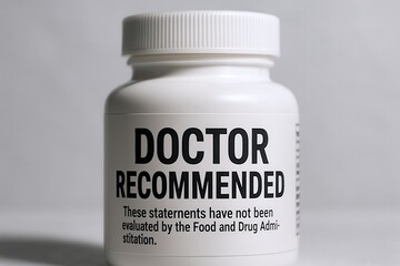 White pill bottle with "doctor recommended" label on gray background