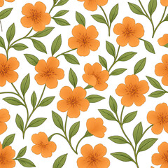 Seamless Floral Pattern – Orange Flowers with Green Leaves