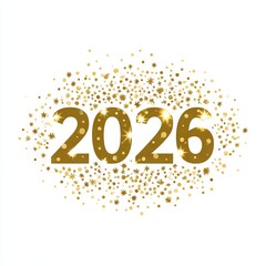 Golden 2026 numbers surrounded by sparkling stars and glitter, creating a festive atmosphere for New Year celebrations and holiday events with vibrant energy and excitement