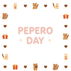 Fototapeta premium Abstract illustration Pepero Day frame design, isolated background. Cute bears and rabbits, chocolate gift box decoration, sweet and warm festive mood