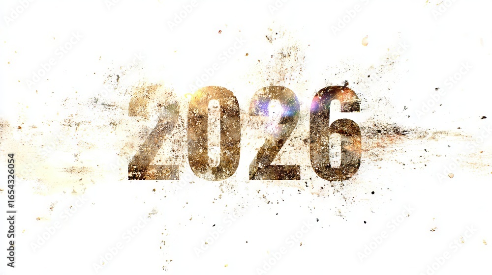 Aufkleber creative artistic representation of the year 2026 with vibrant colors and abstract textures, showcas