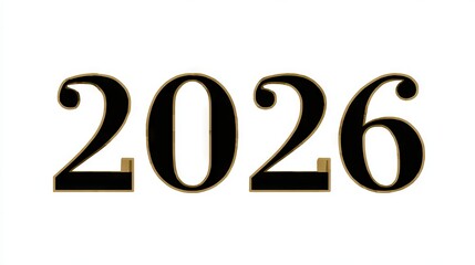 Bold black numbers representing the year 2026, designed with elegant curves and a classic font, set against a clean white background, symbolizing future aspirations and new beginnings