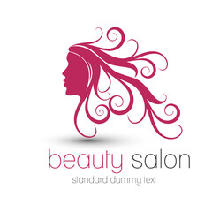 Beauty salon logo design concept featuring a woman with beautiful flowing curly hair