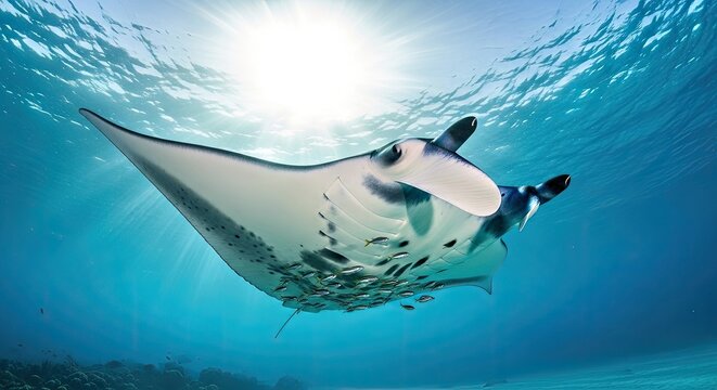Fine-Art Manta Ray Wide Shot with Dramatic Backlighting