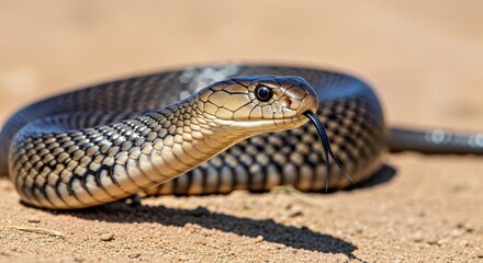 Fototapeta premium Serene King Cobra Full Shot in Harsh Midday Sun with Detailed Eyes