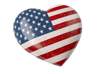 A glossy, heart-shaped object with the American flag painted on it.