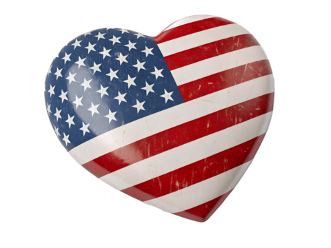 A glossy, heart-shaped object with the American flag painted on it.