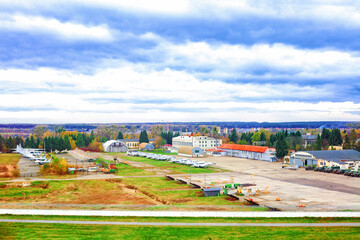 Old military airfield with parked fighter planes and army cars in Lviv, Ukraine