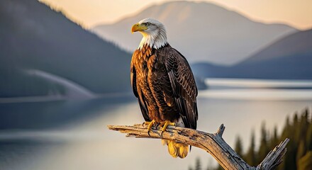 Majestic Bald Eagle Portrait at Golden Hour, Serene Close-up