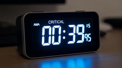 Close-up of a sleek, modern digital clock displaying "0022" with a bright, blue light - Powered by Adobe