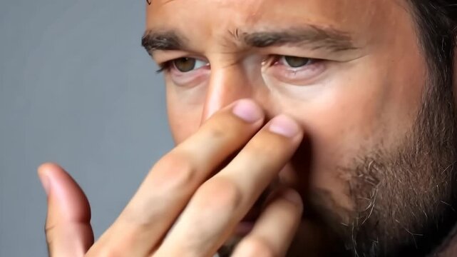 Expressive close-up of a man lost in thought displaying deep emotions during an introspective moment indoors