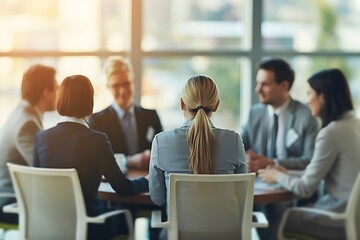 Fototapeta premium Diverse team collaborates in bright, modern conference room, fostering innovation and growth