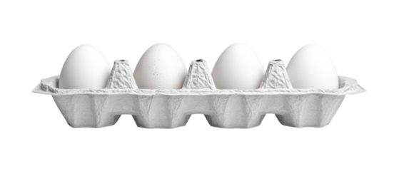 Close Up Of White Eggs In A Paper Carton On A Transparent Background