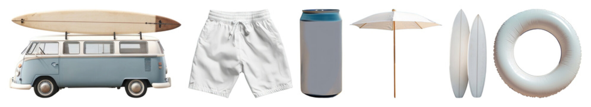 PNG Retro beach summer essentials, element set on transparent background