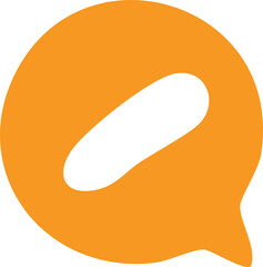 The image shows an orange chat bubble with a white oval shape inside, resembling a simplified food delivery or restaurant app logo.
