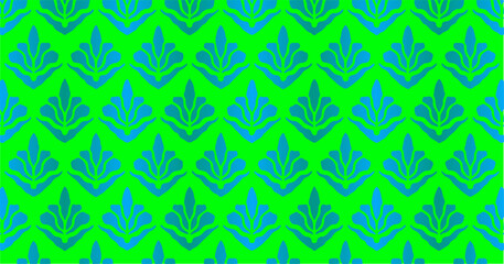 Bright green seamless pattern with repeating stylized floral leaf shapes.