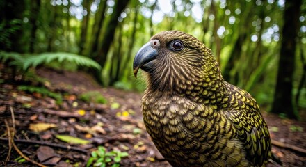 Obraz premium Quirky Kakapo Worm's Eye View with Endearing Diffused Light