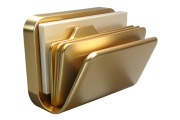 Photo of golden folder with documents isolated on transparent background