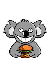 Illustration of a Koala eating a burger