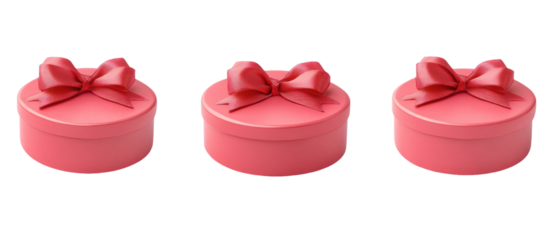 Three Round Gift Boxes With Red Bows Against Transparent Background