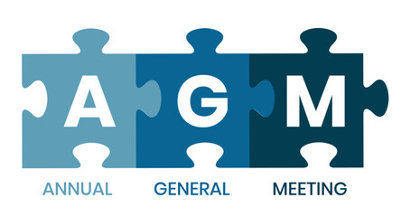 AGM - Annual General Meeting acronym, business concept. word lettering typography design illustration with line icons and ornaments. Internet web site promotion concept vector layout.