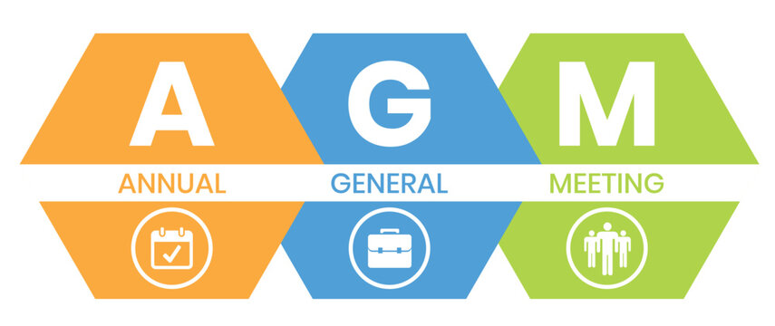 AGM - Annual General Meeting acronym, business concept. word lettering typography design illustration with line icons and ornaments. Internet web site promotion concept vector layout.