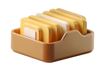 Photo of golden document holder with papers isolated on transparent background