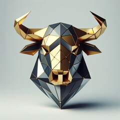 Fototapeta premium 3d Geometric metallic gold and silver Black bull head Illustration on a white background