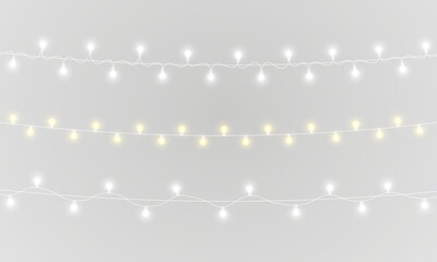 PNG festive garland with gold lamp and fairy light on transparent background for holiday card or celebration banner in winter style with abstract ribbon and bright colourful illustration
